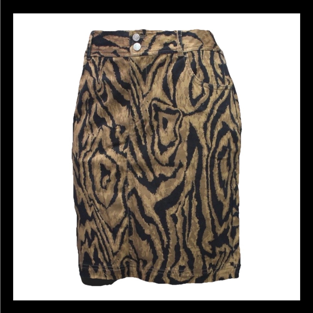 Chaps Women's Animal Print Denim Skirt Size 4 Cotton Blend Belt Loops Zipper NWT